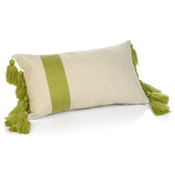 Positano 12"x20" Embroidered Throw Pillow with Tassels, Green