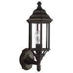 Sea Gull Lighting - Sea Gull Sevier Small 1-Light Uplight Outdoor Wall Lantern, Antique Bronze - The Sevier outdoor collection by Sea Gull Lighting brings timeless design to new heights with its traditional design details found in classic outdoor fixtures as well as an open bottom for easy maintenance. Made of durable cast aluminum, a multi-level crown, top finial and stepped-edge back plate complete the traditional look. Offered in Antique Bronze or Black finish, both with Clear glass, the collection a small one-light downlight outdoor wall lantern.