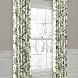 White, Green and Blue Floral Ring Top Drapery Panel - Curtains
