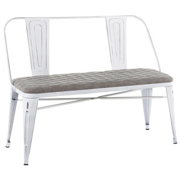 Lumisource Oregon Upholstered Bench, White Metal and Gray Cowboy
