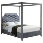 Meridian Furniture - Rowan Velvet Upholstered Bed, Gray, Queen - Ensure that every night's sleep is a dreamy escape with this Rowan Grey Velvet Bed as the centerpiece of your bedroom sanctuary. This bed features a velvet-clad canopy that beckons you to rest like royalty. The deeply detailed tufting on the scalloped headboard makes for a sumptuous presentation, and the chrome nail heads add to the luxe look of this exquisite bed.