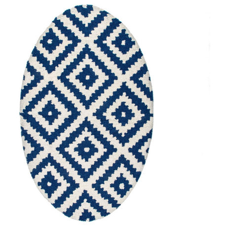 Nuloom Hand-Tufted Geometric Tuscan Rug, Navy 3'x5'Oval