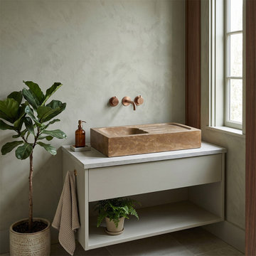 Noce Brown Travertine Rectangular Sink with Integrated Drainboard - 36"x18"x7"