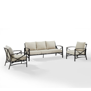 Kaplan 3-Piece Outdoor Sofa Set, Oatmeal/Oil Rubbed Bronze Sofa and 2 Arm Chairs
