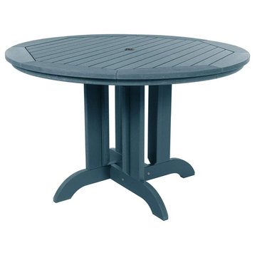 Outdoor Dining Table, Spacious Round Table With Umbrella Hole, Nantucket Blue