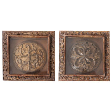 Set of 2 Rustic Carved Wood Wall Art