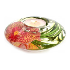 T-Light Candle Holder, Pink and Yellow Spotted Phalaenopsis, Disk