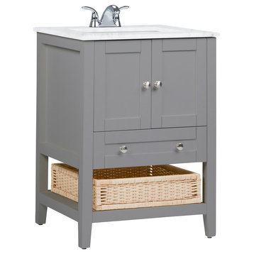 Cape Cod Contemporary Bath Vanity, Warm Gray, White Engineered Marble Top, 24"