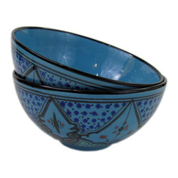 Le Souk Ceramique - Medium Deep Stoneware Serve Bowls, Set of 2, Sabrine Design - Serving And Salad Bowls