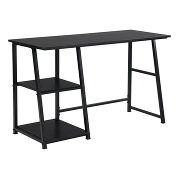 Industrial Desk, Rectangular Top & 2 Side Open Shelves for Extra Storage, Black