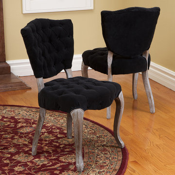 Traditional Dining Space With Black Velvet Dining Chairs