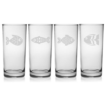 Drink Like a Fish 4-Piece Highball Glass Set