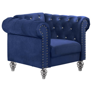 Furniture Emma Velvet Fabric Chair with Rolled Arms in Royal Blue