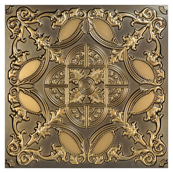 Golden Prague, Faux Tin Ceiling Tile, Glue up, 24"x24", #218, Antique Gold