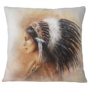 Indian Woman in Traditional Clothing Indian Throw Pillow, 16"x16"