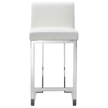 Pangea Home Dexter 26" Faux Leather & High Polished Steel Counter Stool in White