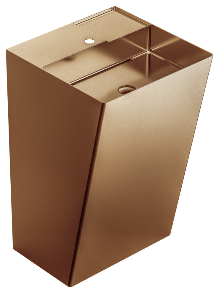 Karran Cinox Stainless Steel Rectangular Pedestal Sink, Brushed Copper