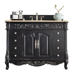 48 inch Antique Single Sink Bathroom Vanity Empire Black Finish Marble Top - Bathroom Vanities And Sink Consoles