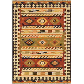 Wool Multi-Colored Antique Kilim Inspired Reverisble Isara Area Rug, 3'6"x5'6"