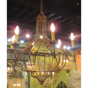 Bronze Iron French Basket Candle Chandelier, Romantic Country Cottage Globe