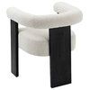 Barrel Boucle Fabric Upholstered Dining Chair, Cream, Black Finish