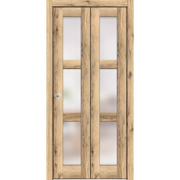 Sliding Closet Bi-fold Doors | Lucia 2552 Oak with Frosted Glass