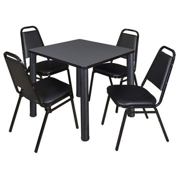 Kee 30" Square Breakroom Table- Grey/ Black & 4 Restaurant Stack Chairs- Black