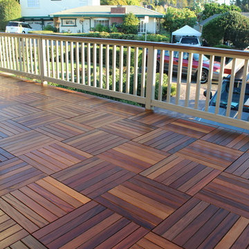 Wood Railing with Ipe Rail and Deck Tiles