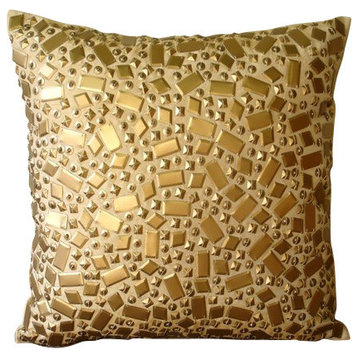 3D Sequins Gold Accent Pillows, Art Silk 14"x14" Throw Pillow Covers, Melodrama