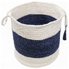 Bold Striped Off-White Jute Decorative Storage Basket with Handles