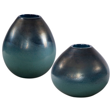 Rian Aqua Bronze Vases, S/2"