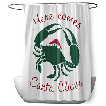 70"Wx73"L Santa Claws Crab Shower Curtain, Forest Green