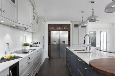Transitional kitchen in Other with dark hardwood floors.