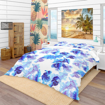 Abstract Leaves Pattern Tropical Duvet Cover Set, Twin