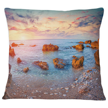 Mediterranean Sea Sunrise Seashore Photography Throw Pillow, 18"x18"