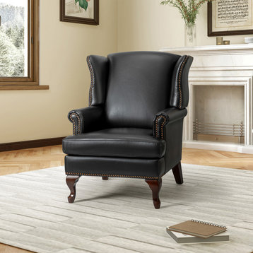 Baptist Genuine Leather Armchair, Black