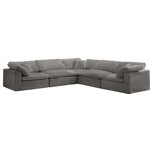 Meridian Furniture - Cozy Velvet Upholstered Comfort L-Shaped Modular Sectional, Grey, 5-Piece: 2 Armless Chair, 3 Corner Chair - Bring home this Cozy 5-piece sectional for a fresh new look. Embrace casual elegance with this Cozy velvet cloud-like comfort modular fiber-filled seating option. Handsome from all angles, this piece features soft grey velvet upholstery to make it an easy fit in any room. This modular piece can be combined with other items in the Cozy collection to create a seating group of your dreams. The cushions on this piece are exceptionally comfortableand filled with fiber for luxury that you deserve as you rest and relax.