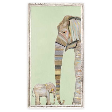 "Elephant Baby and Mama - Mint" Mini Framed Canvas by Eli Halpin