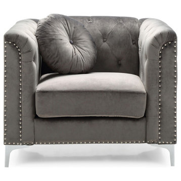Pompano Dark Gray Tufted Velvet Accent Chair