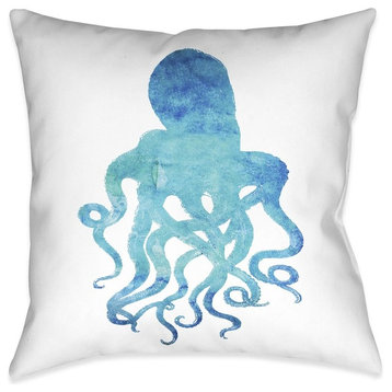 Laural Home Watercolor Octopus Outdoor Decorative Pillow, 20"x20"