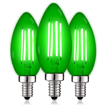 Luxrite E12 LED Filament Green Light Bulb, 4.5W=40W, UL, E12 3 Pack