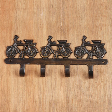 Novica Handmade Bicycle Race Brass Coat Or Key Rack