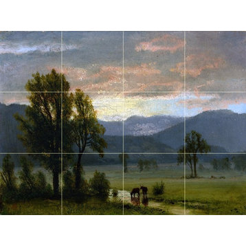 Tile Mural, Landscape With Cattle Marble Matte