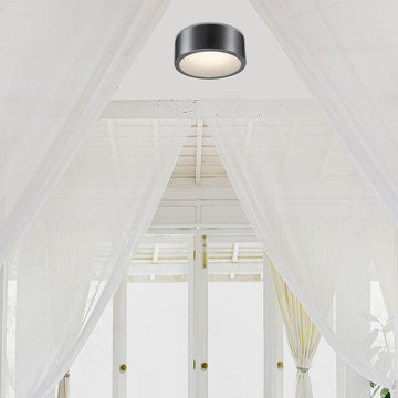 Edinburg LED Integrated Flush Mount Ceiling Light, Black Iron Finish, Frosted Gl