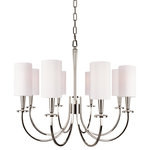Hudson Valley Lighting - Mason, Eight Light Chandelier, Polished Nickel Finish, White Faux Silk Shade - Though Mason's inspiration is rooted in history, this collection forges new territory at the crossroads of tradition and modernity. While the wheel spoke motif evokes America's frontier past, the geometric purity of the chandelier's plumb bob column and conical socket holders suggests kinship with mid-century modern design.