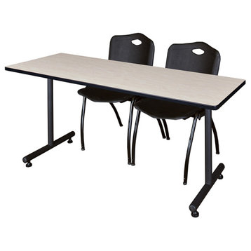 60" x 24" Kobe Training Table- Maple & 2 'M' Stack Chairs- Black