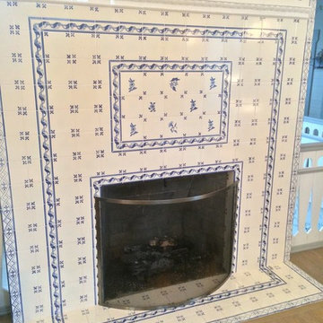 Scandinavian Farmhouse Fireplace with Delft Tiles