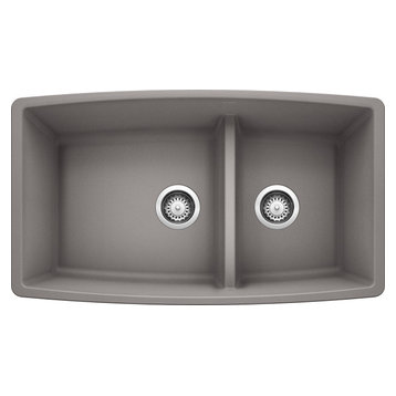 Blanco 441309 19"x33" Granite Double Undermount Kitchen Sink, Metallic Gray