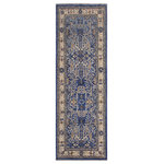 Bareens Designer Rugs - Classic Ziegler Ai Blue Ivory Hand-Knotted Wool Runner  - 3'0'' x 8'7'' - Enhance the ambiance of your home with this magnificent Persian-influenced Turkish hand-knotted rug made by skilled artisans capable of creating the most exceptional vegetable dyes and hand-spun wool. This exquisite handmade rug is a one-of-a-kind Kafkaz, otherwise identified as Chobi, Chobi Peshawar, Oushak, or Ziegler rug. These handmade rugs are crafted in Pakistan utilizing superior-quality wool imported from Australia, New Zealand, and Korea in two types of weaves: the Persian weave and the Mori weave. This rug is meticulously crafted by hand using the finest natural vegetable dyes extracted from local plants. The artisans use a blend of hand-spun local and fine merino wool, resulting in a rug with a compelling texture, higher lanolin content, and longer staple. The artisans occasionally incorporate natural or artificial silk into the pile to enhance specific motifs. The finished product is an awe-inspiring flawless design execution and an understated palette that exudes elegance. Contemporary rugs draw inspiration from antique Persian designs and feature modern motifs with vibrant color tones. Hand-knotted with all-natural dyes, resulting in a unique abrash effect and subtle color variations in the pile. rugs are known for their stunning and vibrant colors, achieved through a process inspired by antique methods. The rug's pile is meticulously trimmed to a moderate thickness and then stone-washed and sun-dried, resulting in a natural sheen and pleasing color tones. Transform the ambiance of your room into a luxurious haven with this gorgeous rug featuring a beautiful color palette. This stunning rug features an intricate oriental design that showcases royalty and seamlessly complements any decor. Its hand-knotted construction and natural fibers provide a soft and comfortable feel underfoot, making it the perfect addition to any room.