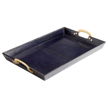 McQueen Tray, Blue, Iron, Wood, Leather, 29"W (10718 MGN5L)